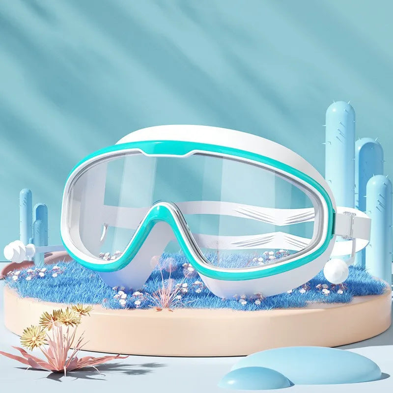 Swimming Glasses Waterproof Anti-Fog HD Transparent Earplugs Kids Swimming Goggles Large Framepool Eyewear Swimming Accessories