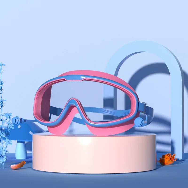 Swimming Glasses Waterproof Anti-Fog HD Transparent Earplugs Kids Swimming Goggles Large Framepool Eyewear Swimming Accessories