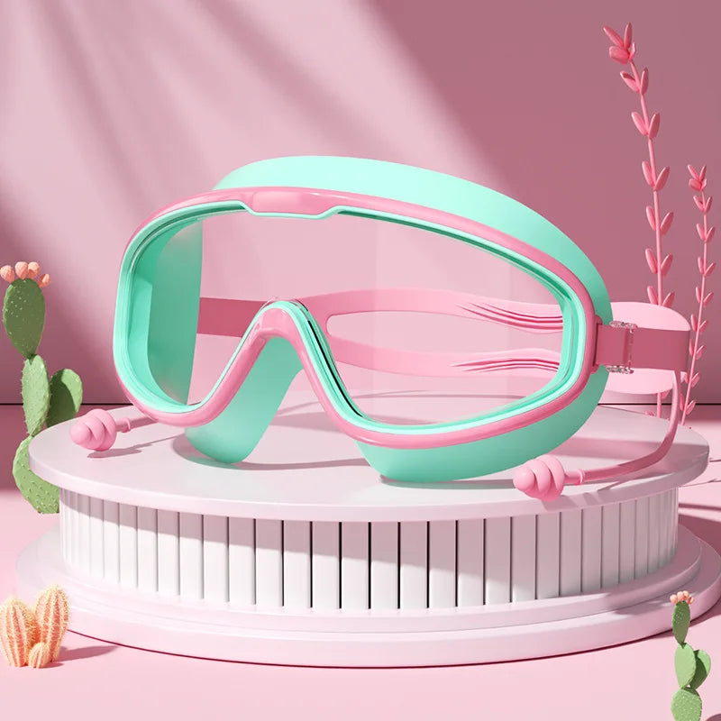 Swimming Glasses Waterproof Anti-Fog HD Transparent Earplugs Kids Swimming Goggles Large Framepool Eyewear Swimming Accessories