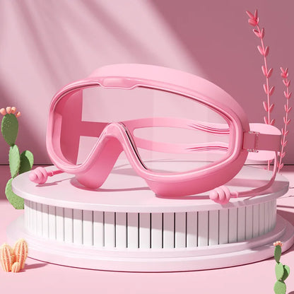 Swimming Glasses Waterproof Anti-Fog HD Transparent Earplugs Kids Swimming Goggles Large Framepool Eyewear Swimming Accessories