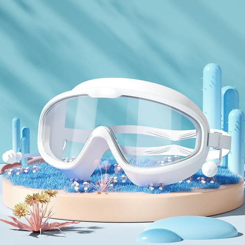 Swimming Glasses Waterproof Anti-Fog HD Transparent Earplugs Kids Swimming Goggles Large Framepool Eyewear Swimming Accessories