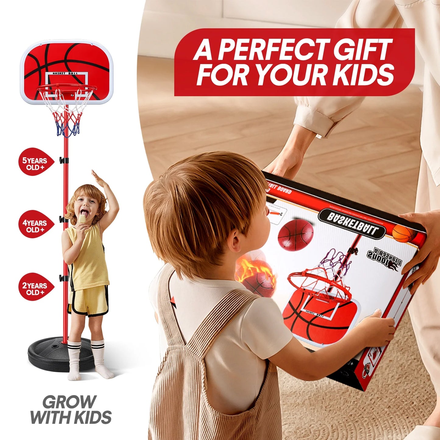 Kids Basketball Hoop, Basketball Hoop Indoor Adjustable Height 2.8-5 FT - Toddler Basketball Hoop - Basketball Goals Indoor Outdoor Play