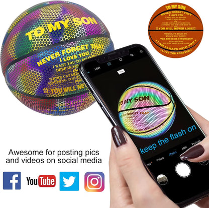 Basketball, Holographic Basketball Size 5 (27.5") & Size 6 (28.5") & Size 7 (29.5") for Kids & Adults, Reflective Glowing Leather Basketball, Indoor Outdoor Basketball Gifts for Boys Girls
