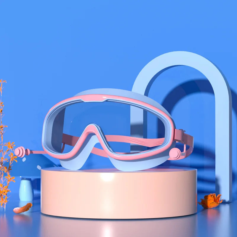 Swimming Glasses Waterproof Anti-Fog HD Transparent Earplugs Kids Swimming Goggles Large Framepool Eyewear Swimming Accessories