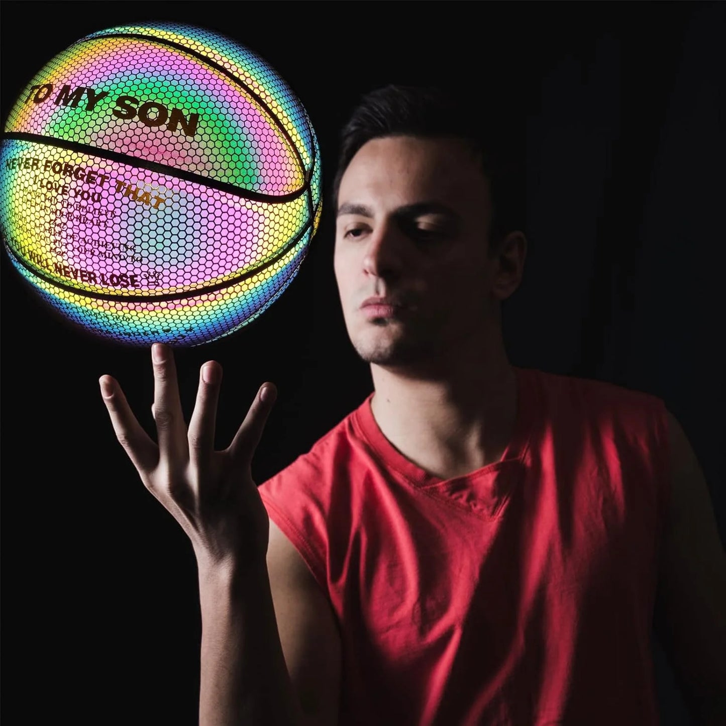 Basketball, Holographic Basketball Size 5 (27.5") & Size 6 (28.5") & Size 7 (29.5") for Kids & Adults, Reflective Glowing Leather Basketball, Indoor Outdoor Basketball Gifts for Boys Girls