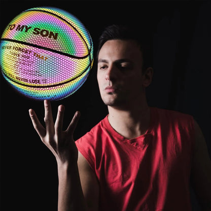 Basketball, Holographic Basketball Size 5 (27.5") & Size 6 (28.5") & Size 7 (29.5") for Kids & Adults, Reflective Glowing Leather Basketball, Indoor Outdoor Basketball Gifts for Boys Girls