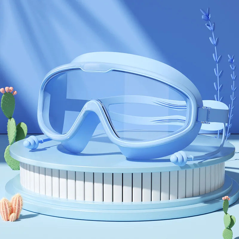 Swimming Glasses Waterproof Anti-Fog HD Transparent Earplugs Kids Swimming Goggles Large Framepool Eyewear Swimming Accessories