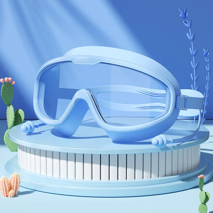Swimming Glasses Waterproof Anti-Fog HD Transparent Earplugs Kids Swimming Goggles Large Framepool Eyewear Swimming Accessories