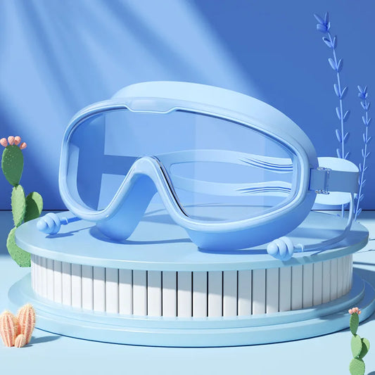 Swimming Glasses Waterproof Anti-Fog HD Transparent Earplugs Kids Swimming Goggles Large Framepool Eyewear Swimming Accessories