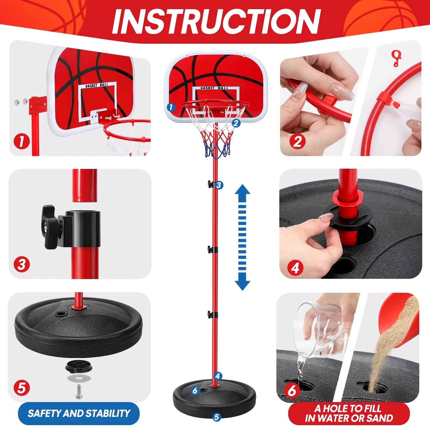 Kids Basketball Hoop, Basketball Hoop Indoor Adjustable Height 2.8-5 FT - Toddler Basketball Hoop - Basketball Goals Indoor Outdoor Play