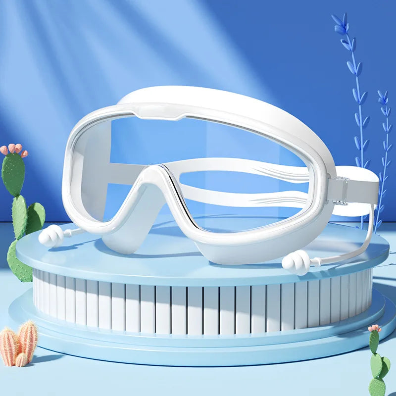 Swimming Glasses Waterproof Anti-Fog HD Transparent Earplugs Kids Swimming Goggles Large Framepool Eyewear Swimming Accessories