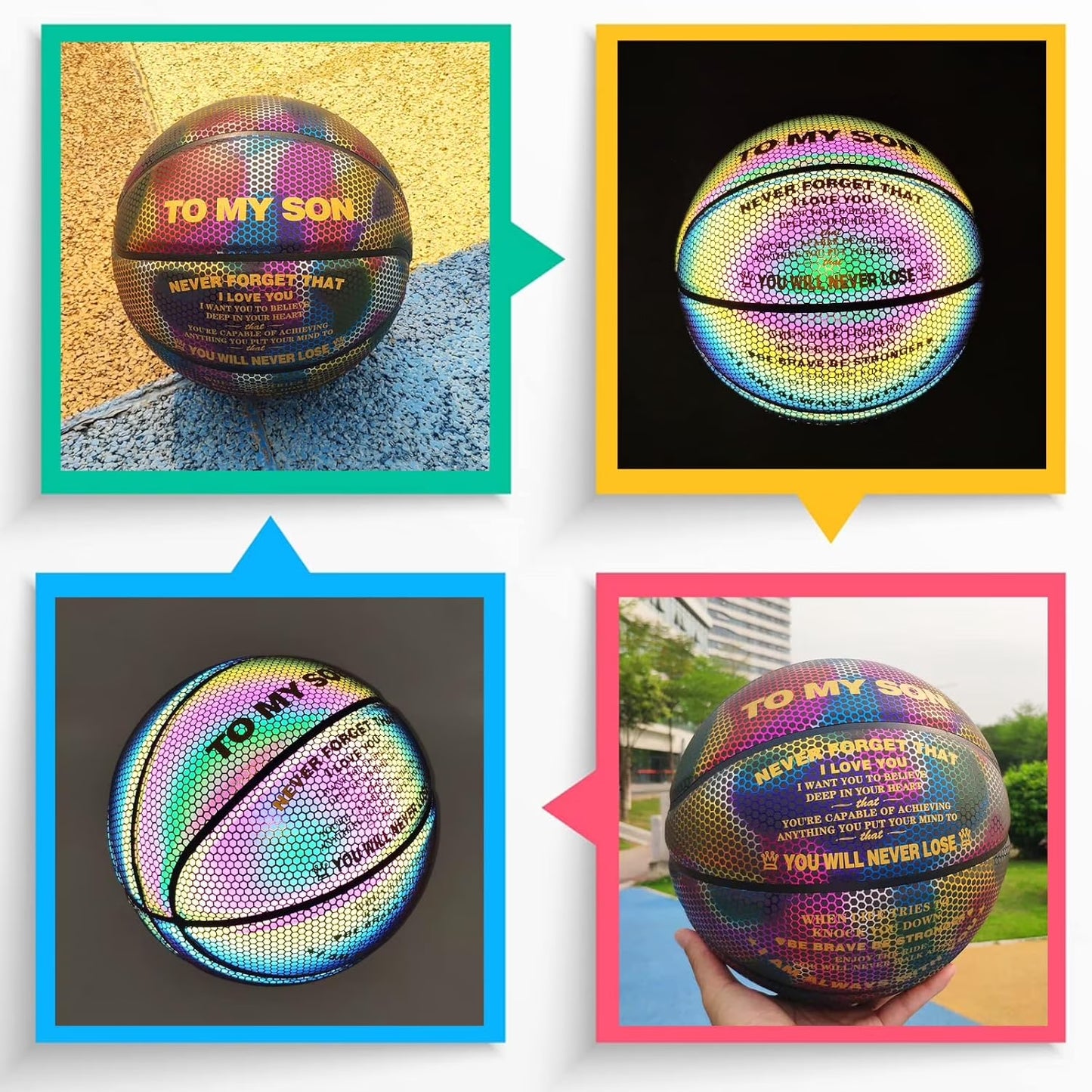 Basketball, Holographic Basketball Size 5 (27.5") & Size 6 (28.5") & Size 7 (29.5") for Kids & Adults, Reflective Glowing Leather Basketball, Indoor Outdoor Basketball Gifts for Boys Girls