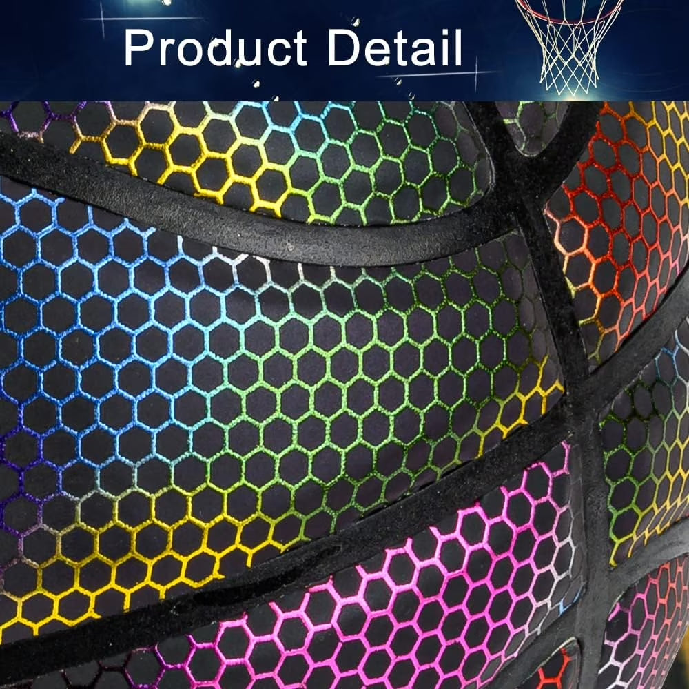 Basketball, Holographic Basketball Size 5 (27.5") & Size 6 (28.5") & Size 7 (29.5") for Kids & Adults, Reflective Glowing Leather Basketball, Indoor Outdoor Basketball Gifts for Boys Girls