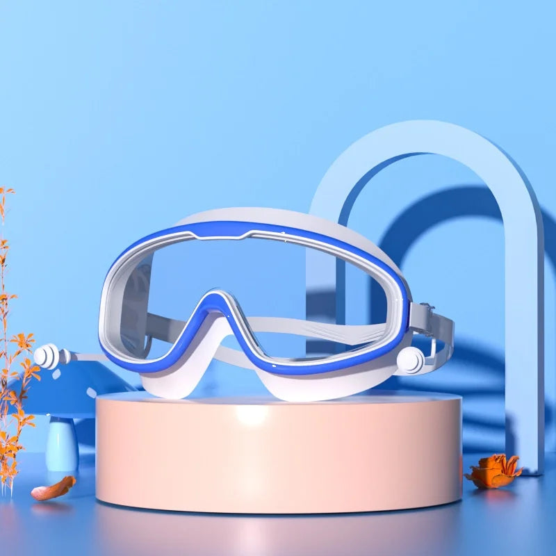 Swimming Glasses Waterproof Anti-Fog HD Transparent Earplugs Kids Swimming Goggles Large Framepool Eyewear Swimming Accessories